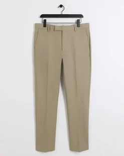 River Island Beige slim fit smart chino trousers Stone Hot