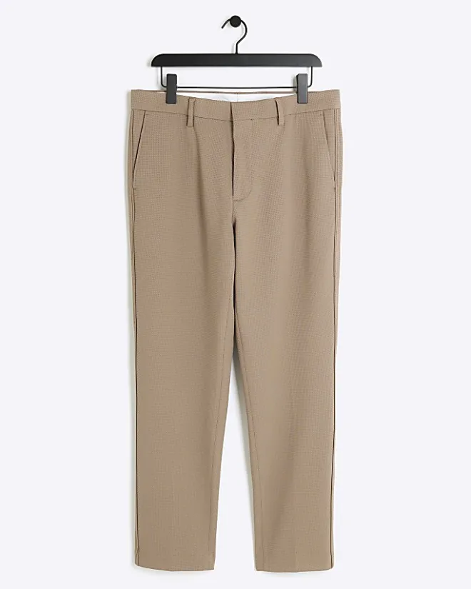 River Island Beige slim fit waffle textured trousers Stone Online