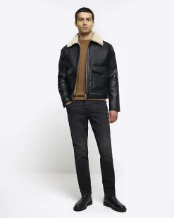 River Island Beige slim fit waffle texture jumper Stone Clearance