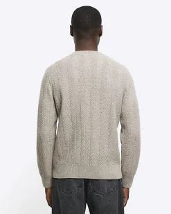 River Island Beige slim fit wool blend crew jumper Stone Outlet