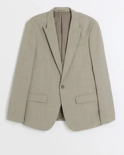 River Island Beige slim fit wool blend suit jacket Stone Outlet
