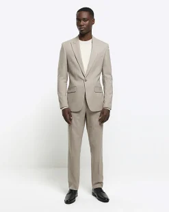 River Island Beige slim fit wool blend suit jacket Stone Outlet
