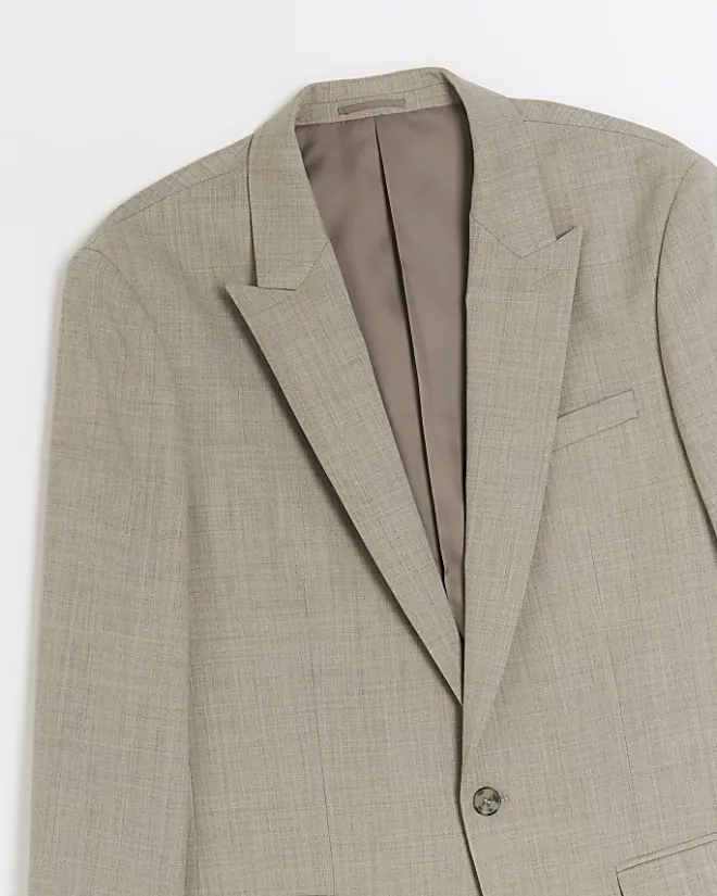 River Island Beige slim fit wool blend suit jacket Stone Outlet