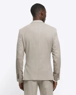 River Island Beige slim fit wool blend suit jacket Stone Outlet