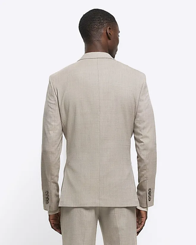 River Island Beige slim fit wool blend suit jacket Stone Outlet