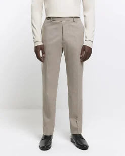 River Island Beige slim fit wool blend suit trousers Stone Clearance