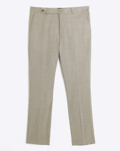 River Island Beige slim fit wool blend suit trousers Stone Clearance