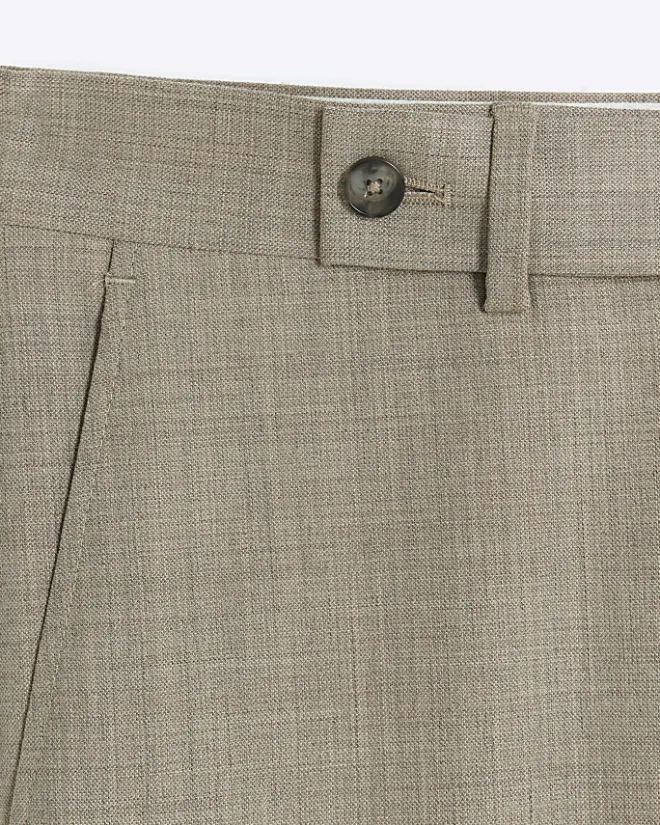 River Island Beige slim fit wool blend suit trousers Stone Clearance
