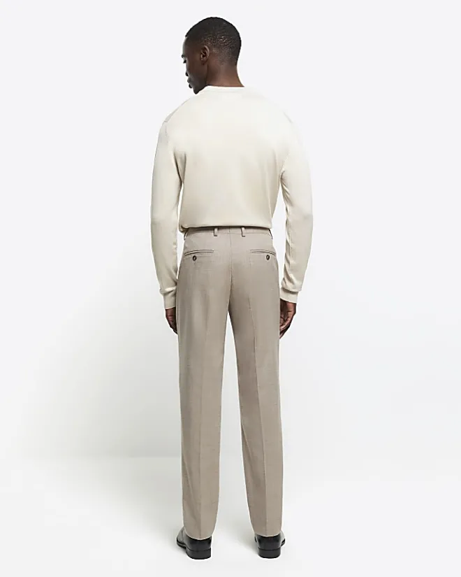 River Island Beige slim fit wool blend suit trousers Stone Clearance