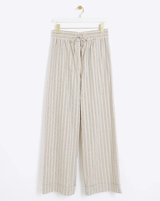 River Island Beige stripe straight pull on trousers Cream Outlet