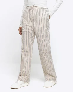 River Island Beige stripe straight pull on trousers Cream Outlet