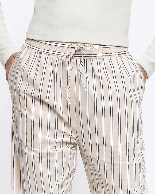 River Island Beige stripe straight pull on trousers Cream Outlet