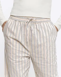 River Island Beige stripe straight pull on trousers Cream Outlet