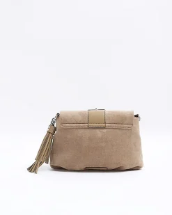 River Island Beige suedette buckle shoulder bag Cream Clearance
