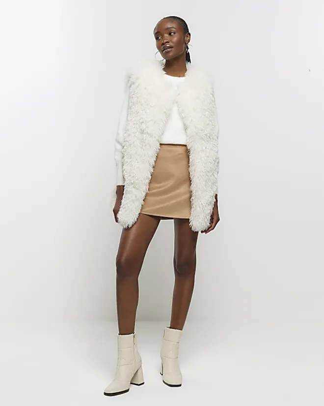River Island Beige suedette elasticated mini skirt Cream Fashion