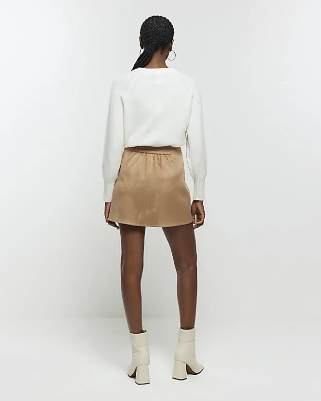 River Island Beige suedette elasticated mini skirt Cream Fashion