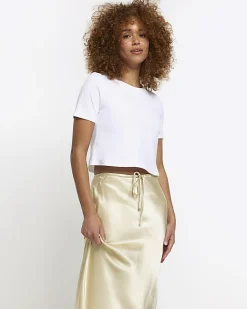 River Island Beige tie waist midi skirt Cream Best