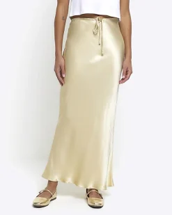 River Island Beige tie waist midi skirt Cream Best