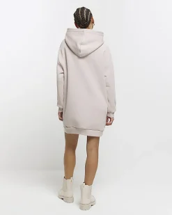 River Island Beige utility hooded sweatshirt mini dress Cream Hot