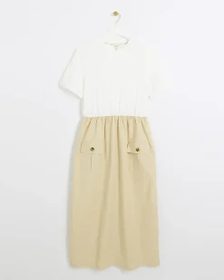 River Island Beige utility hybrid t-shirt midi dress Cream Outlet