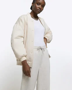 River Island Beige wide leg joggers Cream Clearance