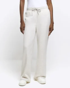 River Island Beige wide leg joggers Cream Clearance
