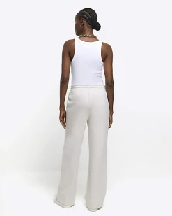River Island Beige wide leg joggers Cream Clearance