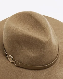 River Island Beige wool fedora hat Cream Clearance
