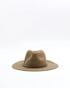 River Island Beige wool fedora hat Cream Clearance
