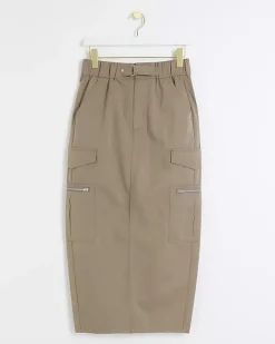River Island Beige zip pencil midi skirt Cream Fashion