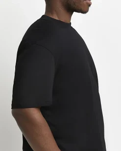 River Island Big & Tall curved hem slim fit t-shirt Black Online