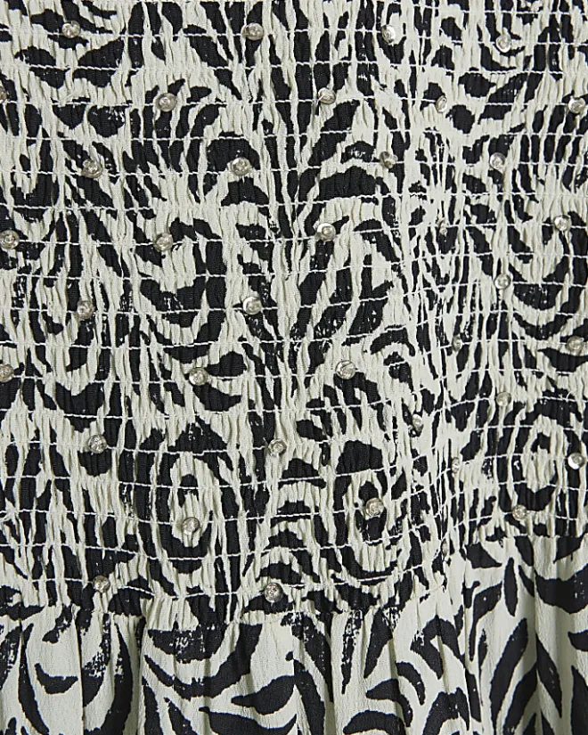 River Island abstract shirred swing midi dress Black Best