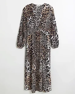 River Island animal print knot swing midi dress Black Online