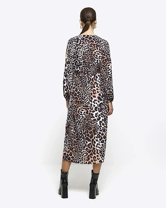 River Island animal print knot swing midi dress Black Online