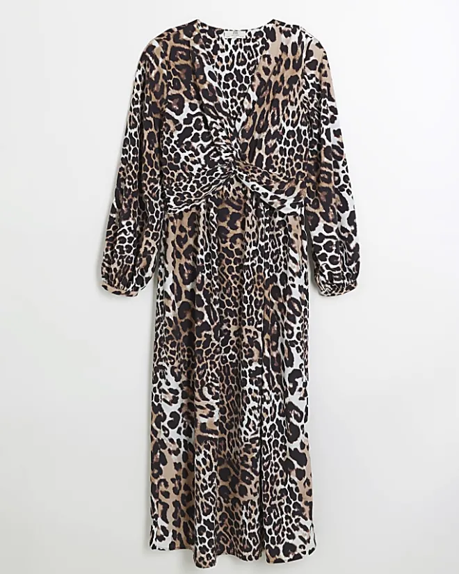 River Island animal print knot swing midi dress Black Online