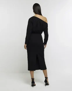 River Island asymmetric sweatshirt maxi dress Black Fashion