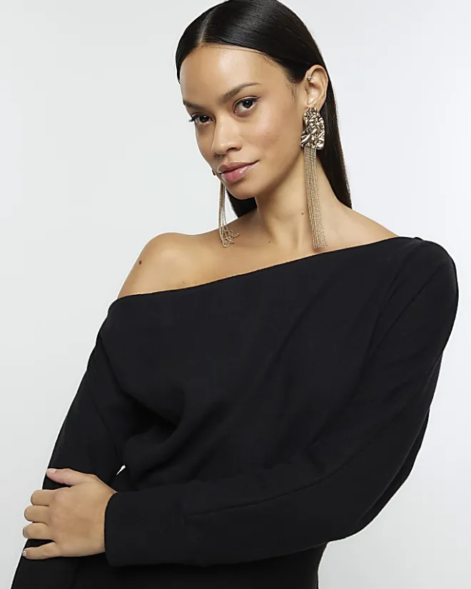 River Island asymmetric sweatshirt maxi dress Black Fashion