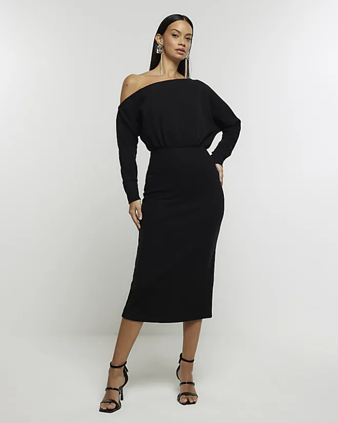 River Island asymmetric sweatshirt maxi dress Black Fashion