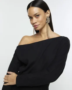 River Island asymmetric sweatshirt maxi dress Black Fashion