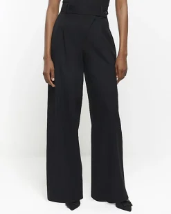 River Island asymmetric waist wide leg trousers Black Online