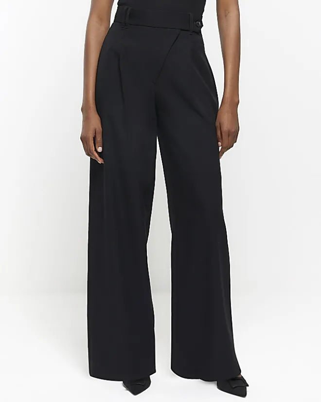 River Island asymmetric waist wide leg trousers Black Online