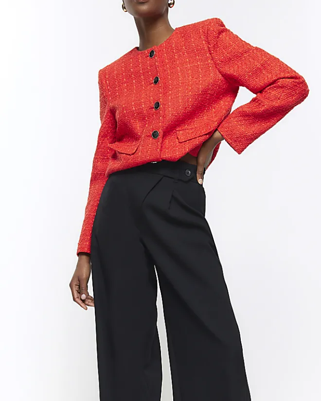 River Island asymmetric waist wide leg trousers Black Online