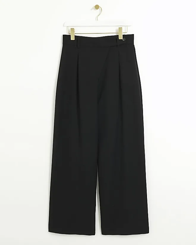 River Island asymmetric waist wide leg trousers Black Online