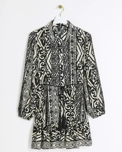 River Island Aztec belted mini shirt dress Black Best