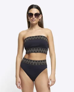 River Island Bandeau Embellished Bikini Top Black Outlet
