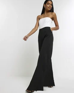 River Island bandeau wide leg jumpsuit Black Discount