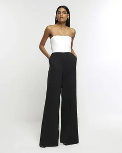 River Island bandeau wide leg jumpsuit Black Discount