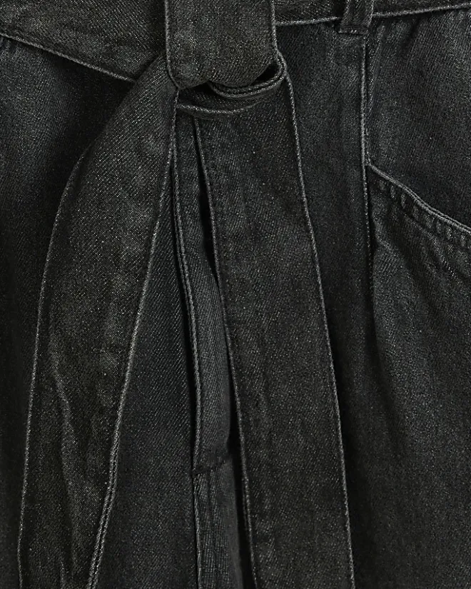 River Island belted denim jumpsuit Black Discount