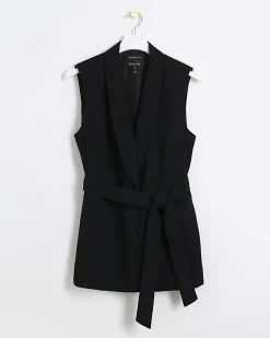 River Island belted longline waistcoat Black Clearance