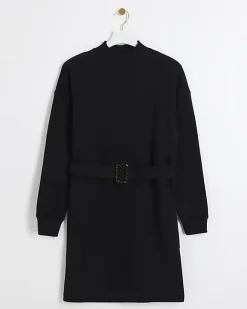 River Island Belted Sweatshirt Mini Dress Black Discount